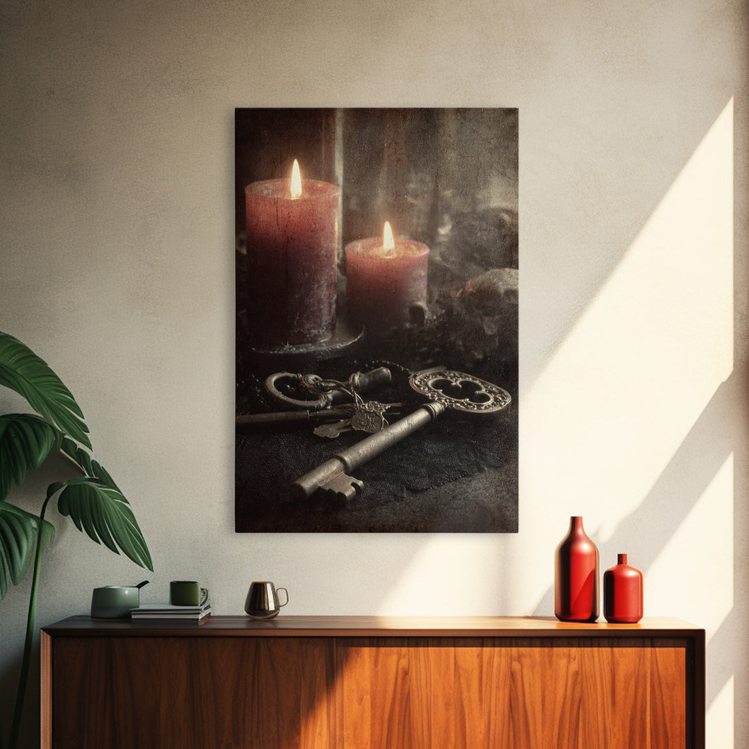 The Bone Key Still Life - Icon Portrait, Occult Wall Decor, Vertical Wall Art, Canvas Print, Halloween Home Decor, Gothic Wall Art