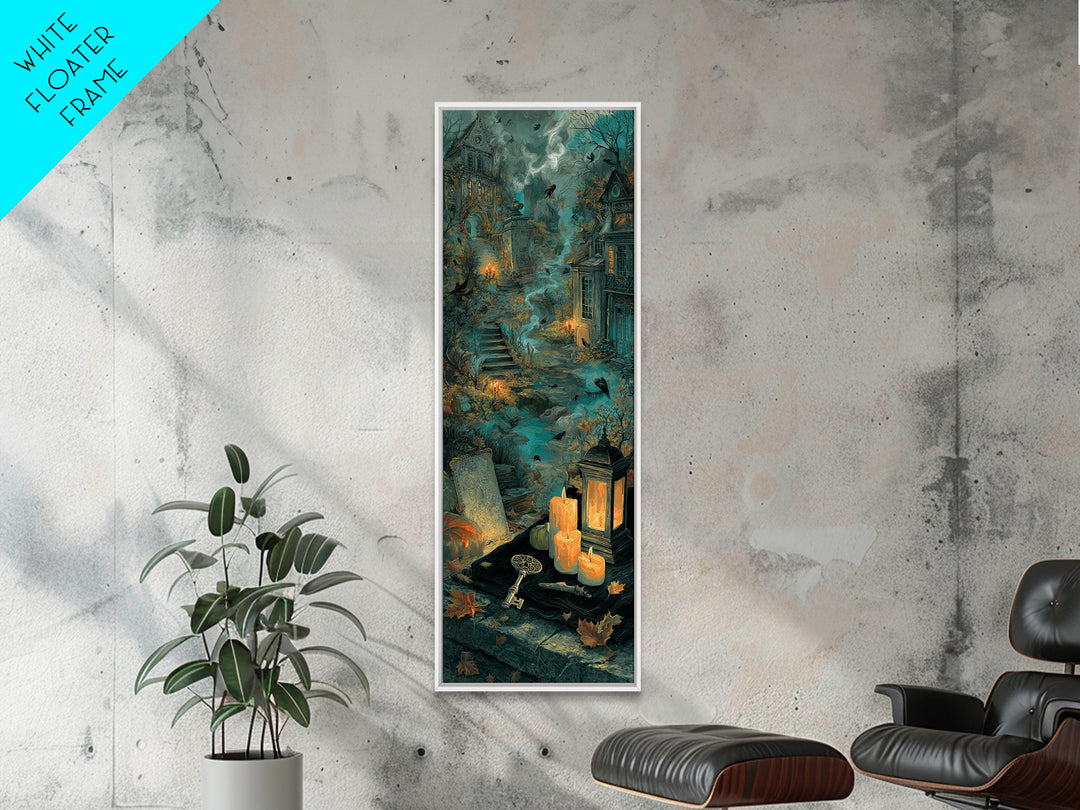 The Bone Key Still Life - Environmental Panorama, Spooky Wall Decor, Tall Narrow Wall Art, Framed Canvas Print, Halloween Home Decor