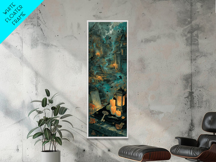 The Bone Key Still Life - Environmental Panorama, Spooky Wall Decor, Tall Narrow Wall Art, Framed Canvas Print, Halloween Home Decor