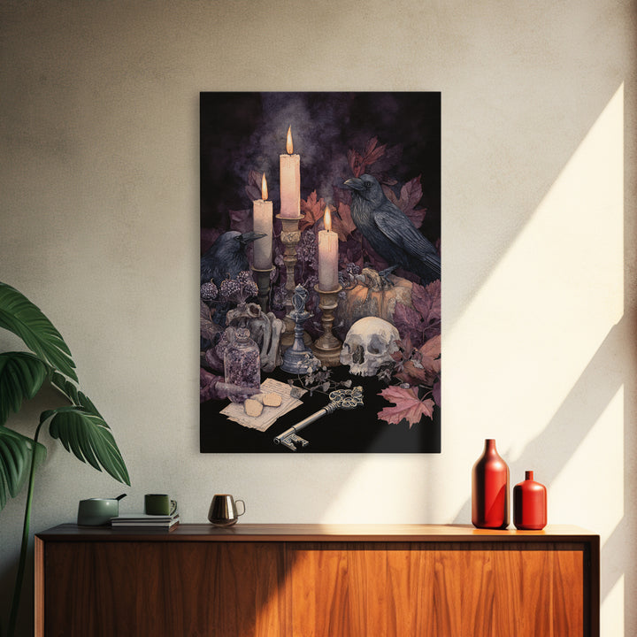 The Bone Key Still Life - Occult Still Life, Spooky Wall Decor, Vertical Wall Art, Framed Canvas Print, Halloween Home Decor