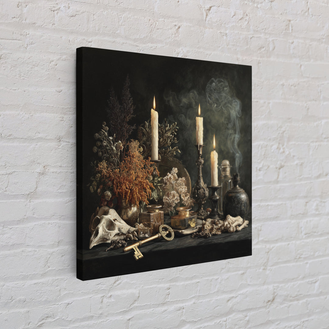 The Bone Key Still Life - Occult Still Life, Gothic Home Decor, Square Wall Art, Canvas Print, Halloween Home Decor, Gothic Wall Art