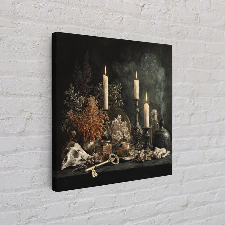 The Bone Key Still Life - Occult Still Life, Gothic Home Decor, Square Wall Art, Canvas Print, Halloween Home Decor, Gothic Wall Art
