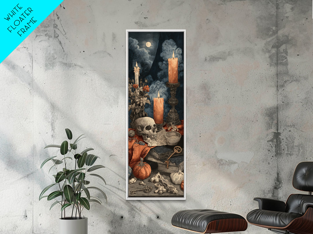 The Bone Key Still Life - Occult Still Life, Spooky Wall Decor, Tall Narrow Wall Art, Framed Canvas Print, Halloween Home Decor