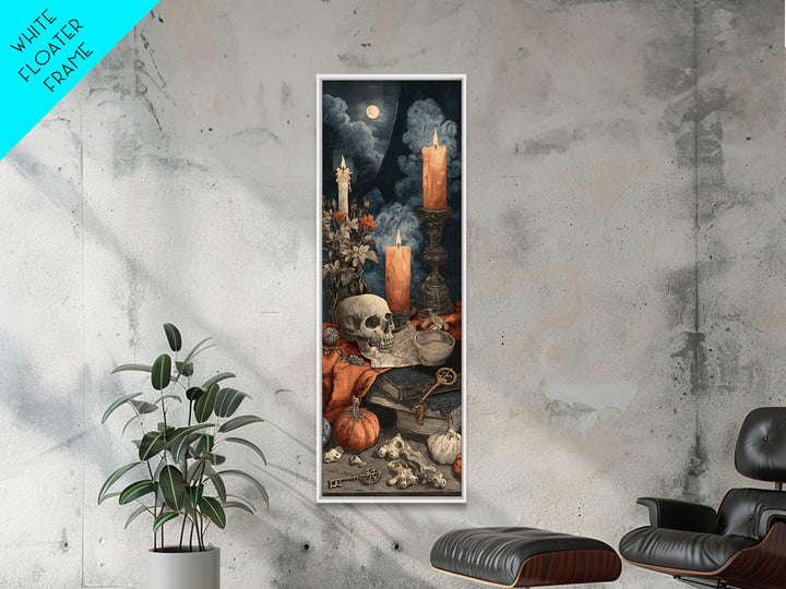 The Bone Key Still Life - Occult Still Life, Spooky Wall Decor, Tall Narrow Wall Art, Framed Canvas Print, Halloween Home Decor