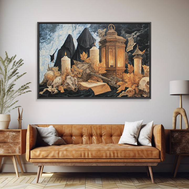 The Bone Key Still Life - Procession Scene, Spooky Wall Decor, Landscape Wall Art, Framed Canvas Print, Halloween Home Decor
