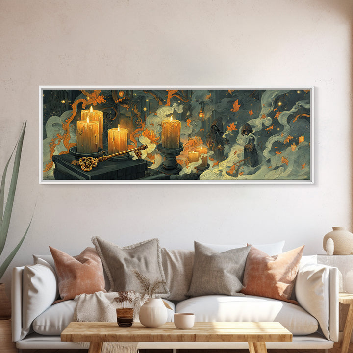 The Bone Key Still Life - Procession Scene, Spooky Wall Decor, Extra Wide Wall Art, Framed Canvas Print, Halloween Home Decor