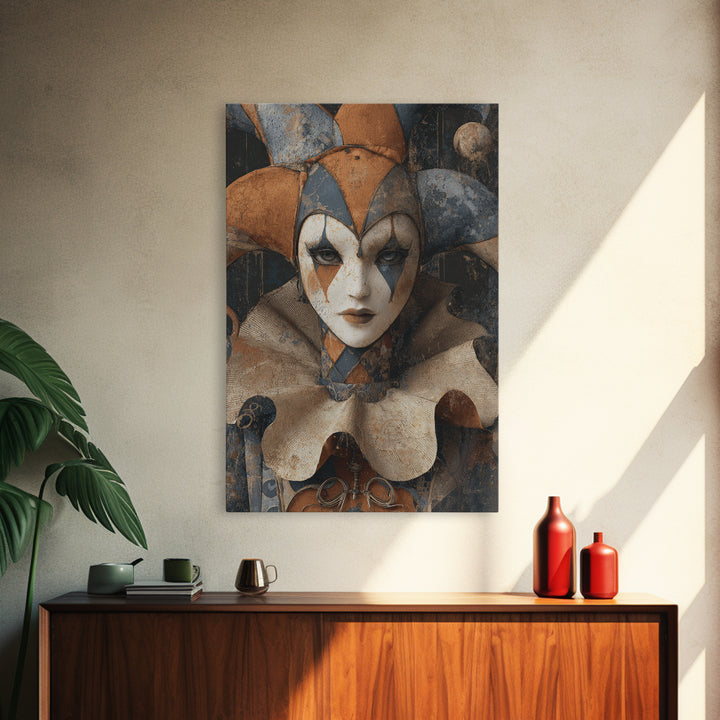 The Haunted Harlequin Doll - Icon Portrait, Dark Fantasy Wall Art, Vertical Wall Art, Canvas Print, Halloween Home Decor, Gothic Wall Art