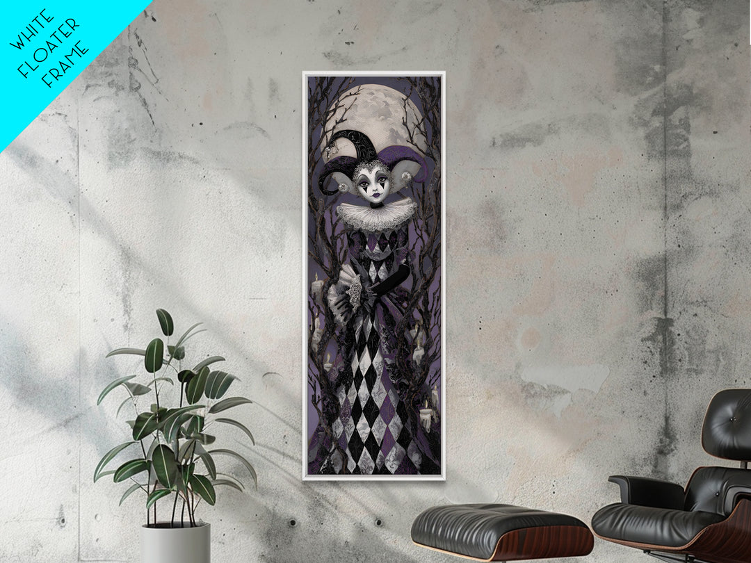 The Haunted Harlequin Doll - Icon Portrait, Halloween Wall Art, Tall Narrow Wall Art, Framed Canvas Print, Halloween Home Decor