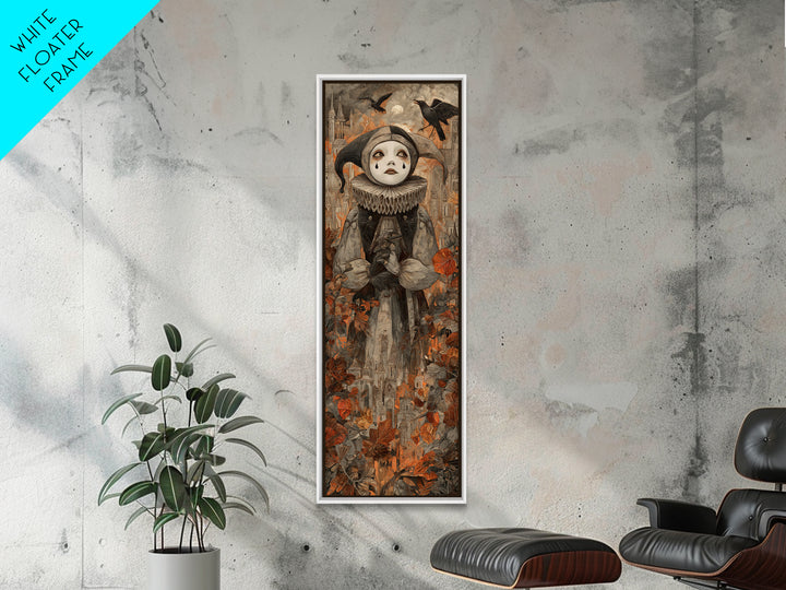 The Haunted Harlequin Doll - Environmental Panorama, Halloween Wall Art, Tall Narrow Wall Art, Framed Canvas Print, Halloween Home Decor