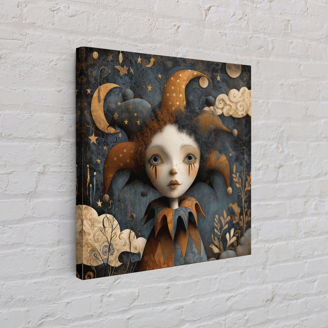 The Haunted Harlequin Doll - Surreal Celestial Vision, Halloween Wall Art, Square Wall Art, Framed Canvas Print, Halloween Home Decor