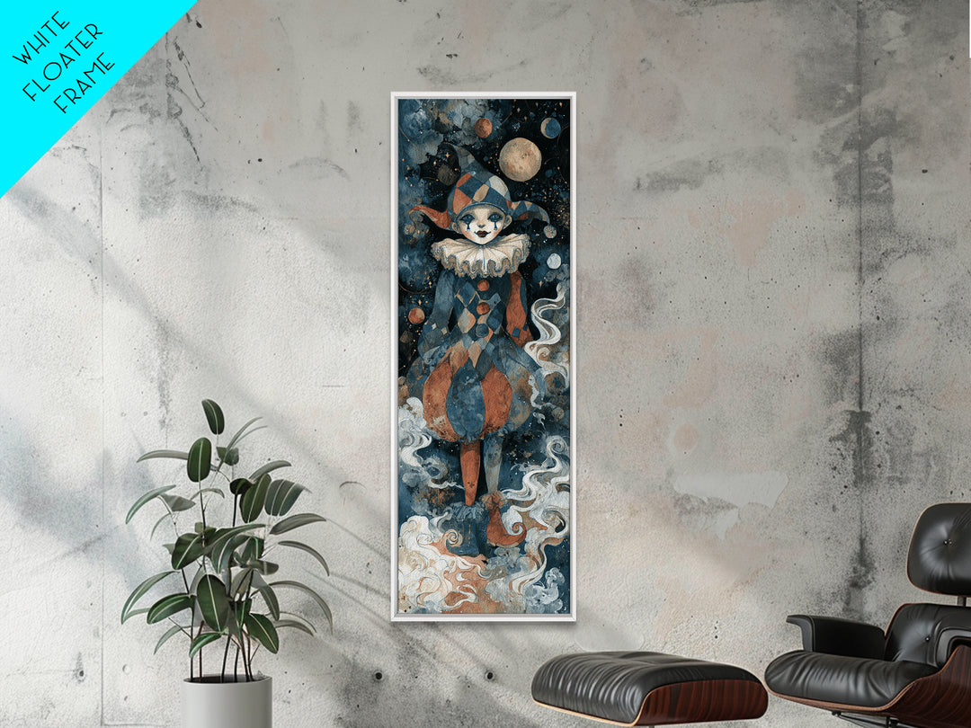 The Haunted Harlequin Doll - Surreal Celestial Vision, Dark Fantasy Wall Art, Tall Narrow Wall Art, Canvas Print, Halloween Home Decor
