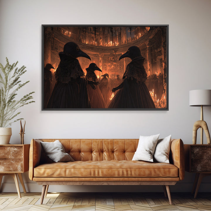 The Raven-Masked Ballroom - Icon Portrait, Macabre Halloween Art, Landscape Wall Art, Framed Canvas Print, Halloween Home Decor