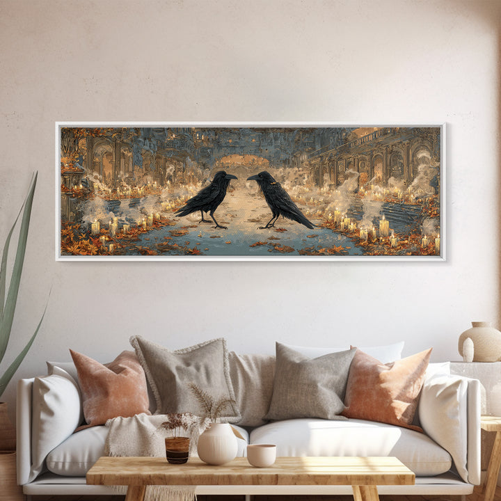 The Raven-Masked Ballroom - Environmental Panorama, Gothic Home Decor, Extra Wide Wall Art, Canvas Print, Halloween Home Decor