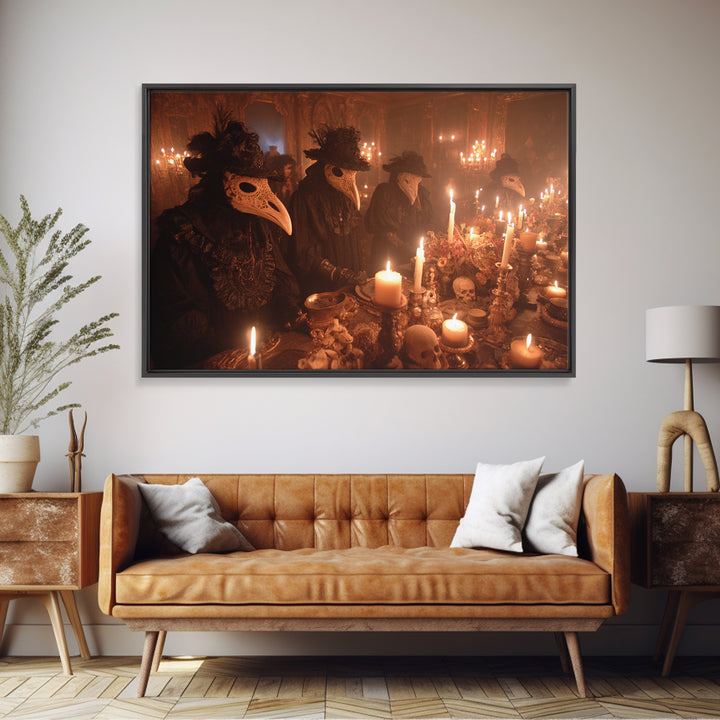 The Raven-Masked Ballroom - Occult Still Life, Macabre Halloween Art, Landscape Wall Art, Framed Canvas Print, Halloween Home Decor