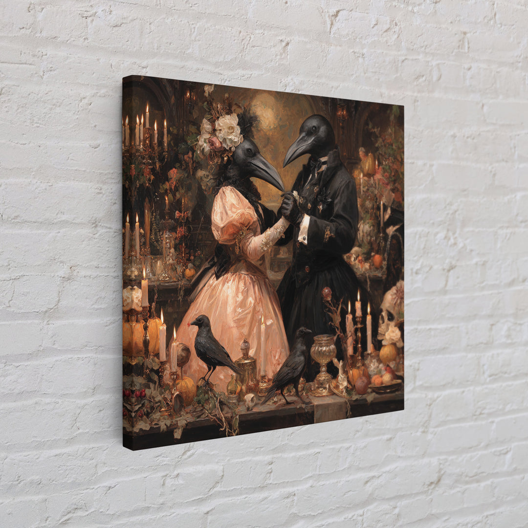 The Raven-Masked Ballroom - Occult Still Life, Spooky Wall Decor, Square Wall Art, Framed Canvas Print, Halloween Home Decor