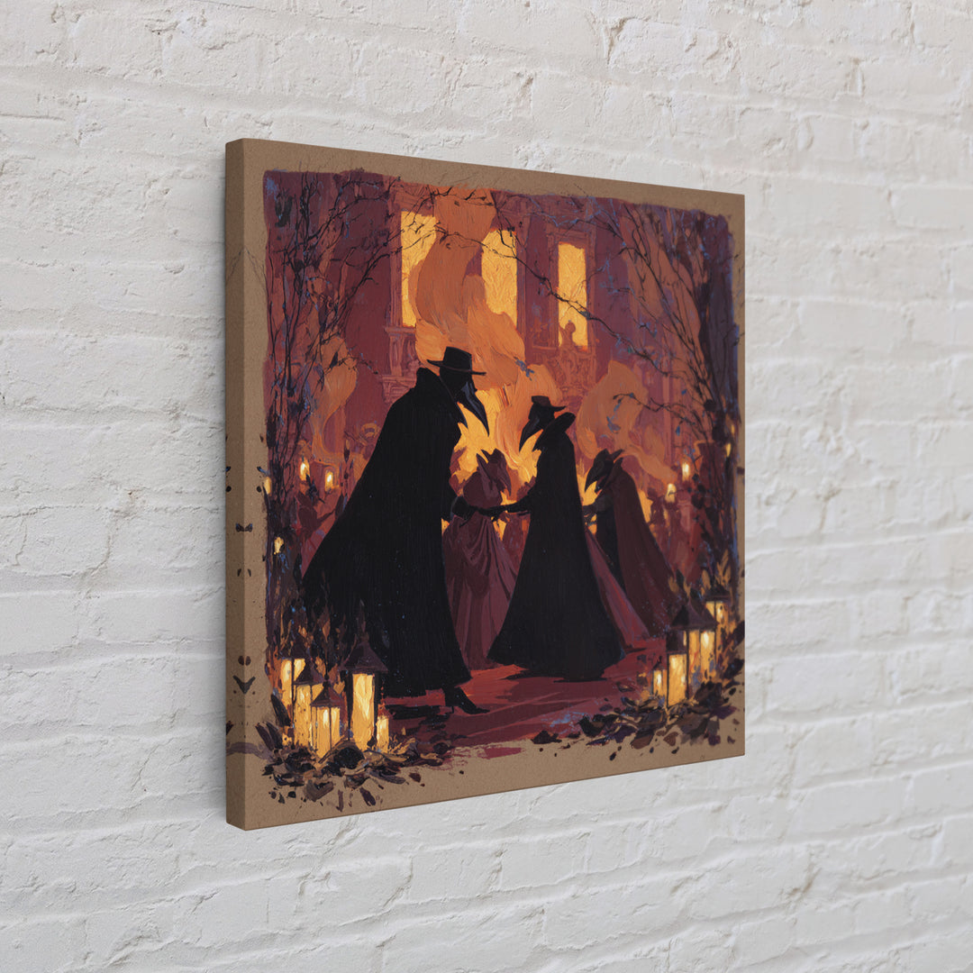 The Raven-Masked Ballroom - Procession Scene, Spooky Wall Decor, Square Wall Art, Framed Canvas Print, Halloween Home Decor, Gothic Wall Art