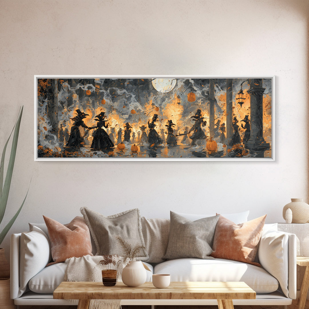 The Raven-Masked Ballroom - Procession Scene, Occult Wall Decor, Extra Wide Wall Art, Canvas Print, Halloween Home Decor, Gothic Wall Art