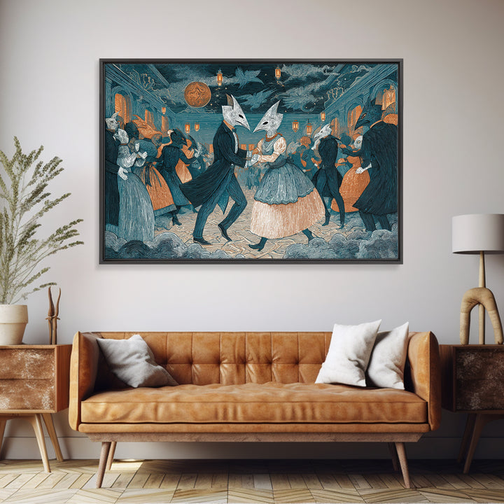 The Raven-Masked Ballroom - Surreal Celestial Vision, Halloween Wall Art, Landscape Wall Art, Framed Canvas Print, Halloween Home Decor