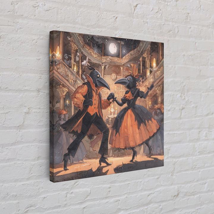 The Raven-Masked Ballroom - Surreal Celestial Vision, Macabre Halloween Art, Square Wall Art, Framed Canvas Print, Halloween Home Decor