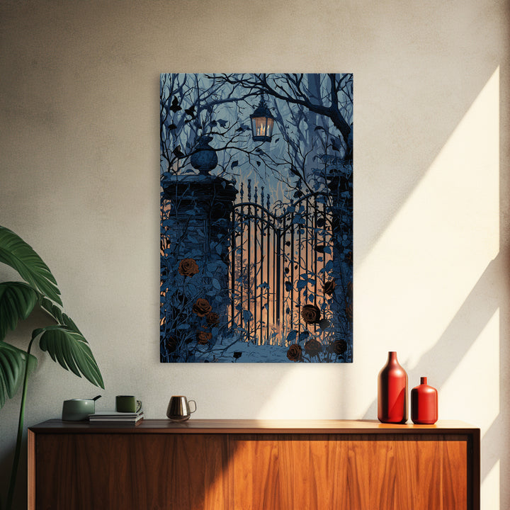 The Black Rose Cemetery Gate - Icon Portrait, Gothic Home Decor, Vertical Wall Art, Canvas Print, Halloween Home Decor, Gothic Wall Art