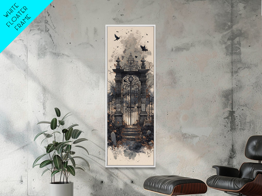 The Black Rose Cemetery Gate - Icon Portrait, Halloween Wall Art, Tall Narrow Wall Art, Framed Canvas Print, Halloween Home Decor