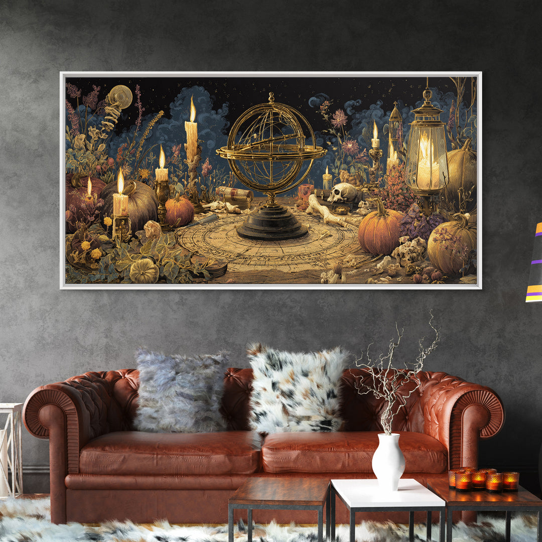 The Cursed Astrolabe - Occult Still Life, Occult Wall Decor, Wide Panoramic Art, Canvas Print, Halloween Home Decor, Gothic Wall Art