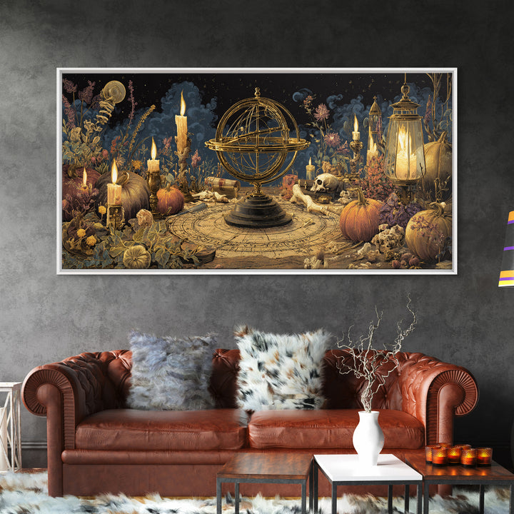 The Cursed Astrolabe - Occult Still Life, Occult Wall Decor, Wide Panoramic Art, Canvas Print, Halloween Home Decor, Gothic Wall Art