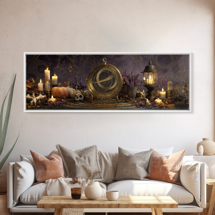 The Cursed Astrolabe - Occult Still Life, Halloween Wall Art, Extra Wide Wall Art, Framed Canvas Print, Halloween Home Decor