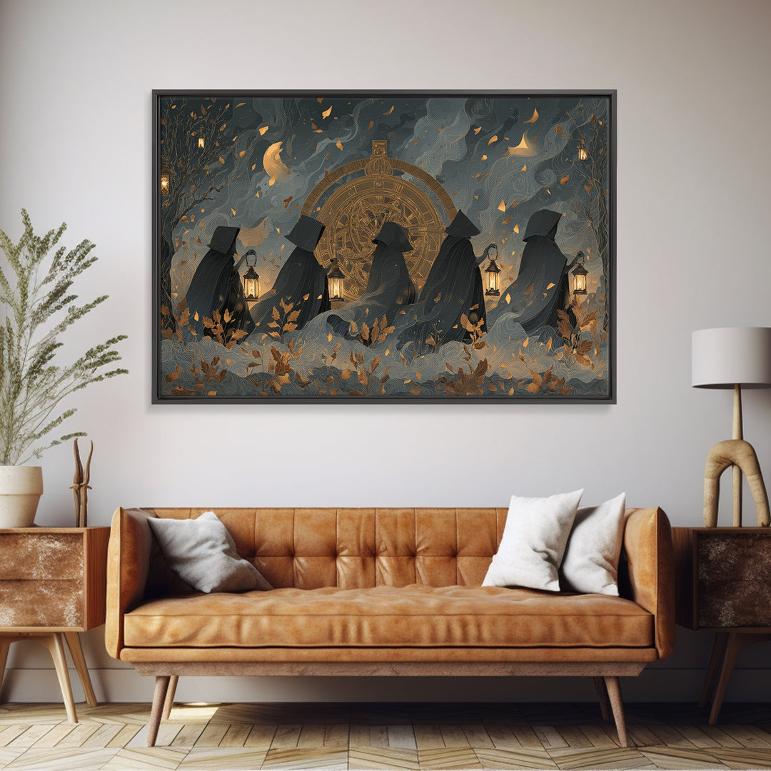 The Cursed Astrolabe - Procession Scene, Macabre Halloween Art, Landscape Wall Art, Framed Canvas Print, Halloween Home Decor