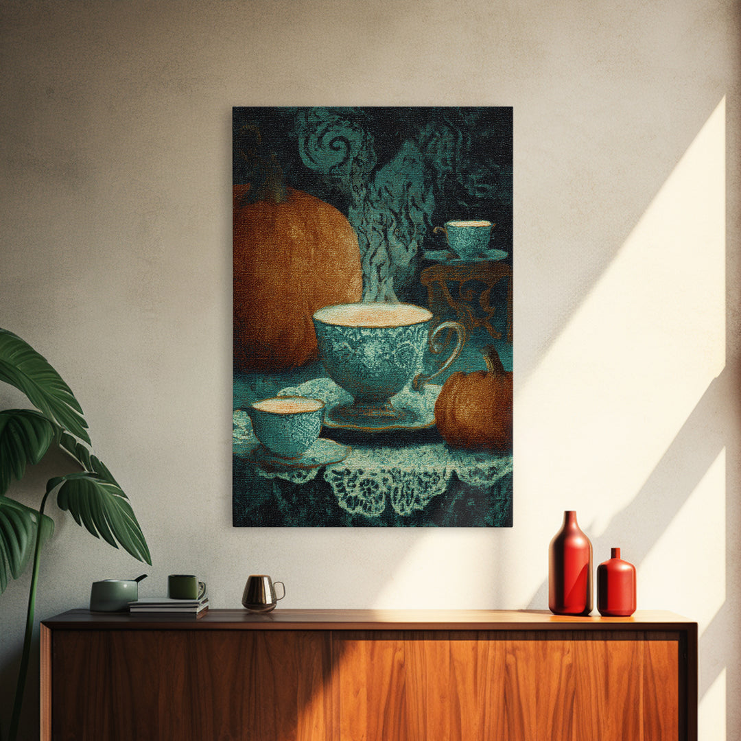 The Haunted Teacup Seance - Icon Portrait, Spooky Wall Decor, Vertical Wall Art, Framed Canvas Print, Halloween Home Decor, Gothic Wall Art