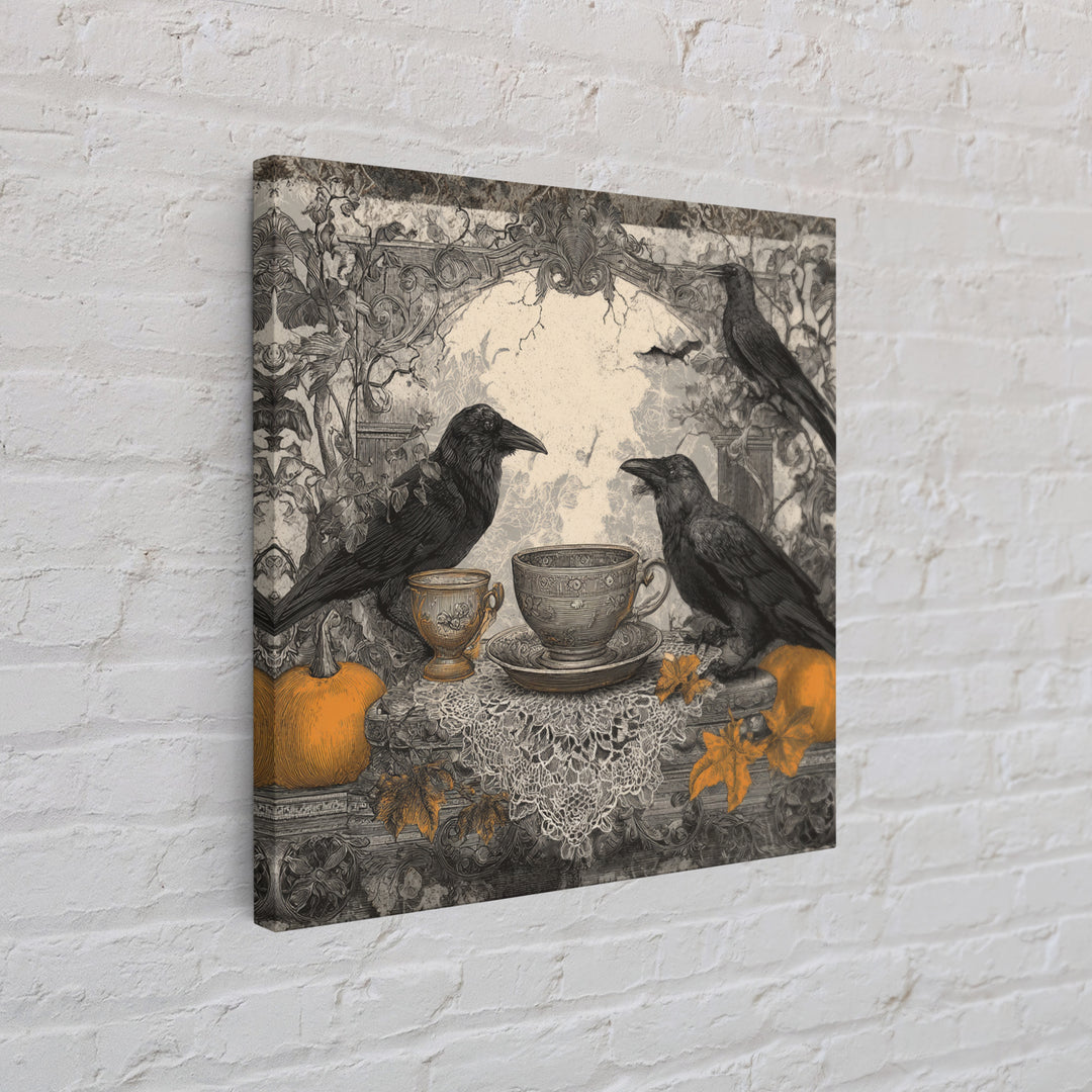 The Haunted Teacup Seance - Icon Portrait, Halloween Wall Art, Square Wall Art, Framed Canvas Print, Halloween Home Decor, Gothic Wall Art