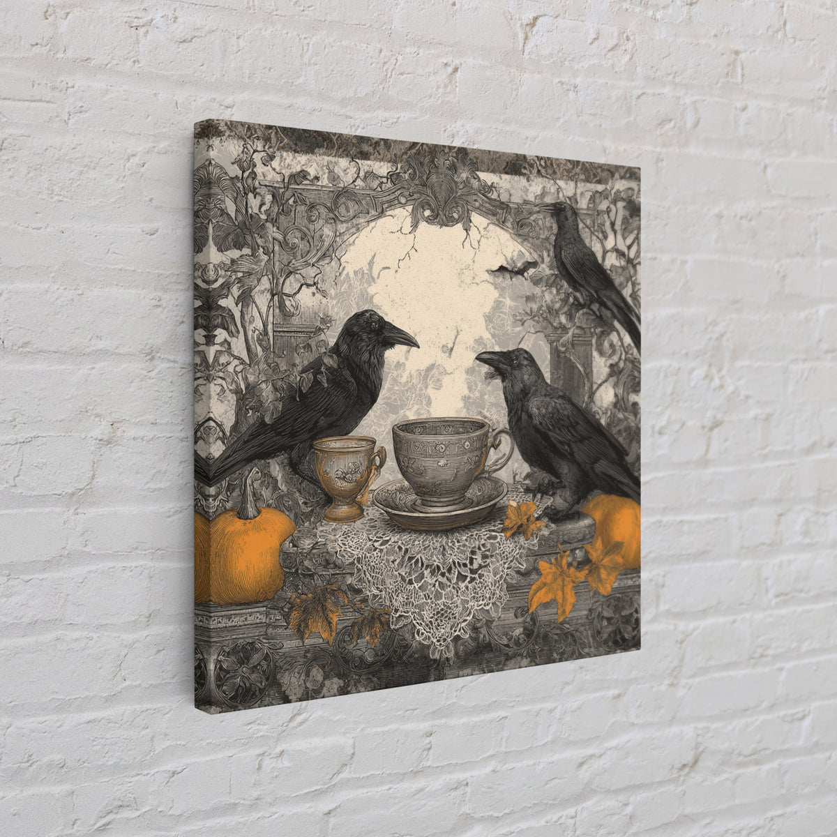The Haunted Teacup Seance - Icon Portrait, Halloween Wall Art, Square Wall Art, Framed Canvas Print, Halloween Home Decor, Gothic Wall Art