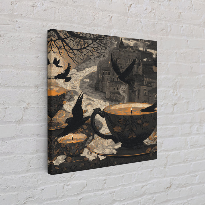 The Haunted Teacup Seance - Environmental Panorama, Dark Fantasy Wall Art, Square Wall Art, Canvas Print, Halloween Home Decor