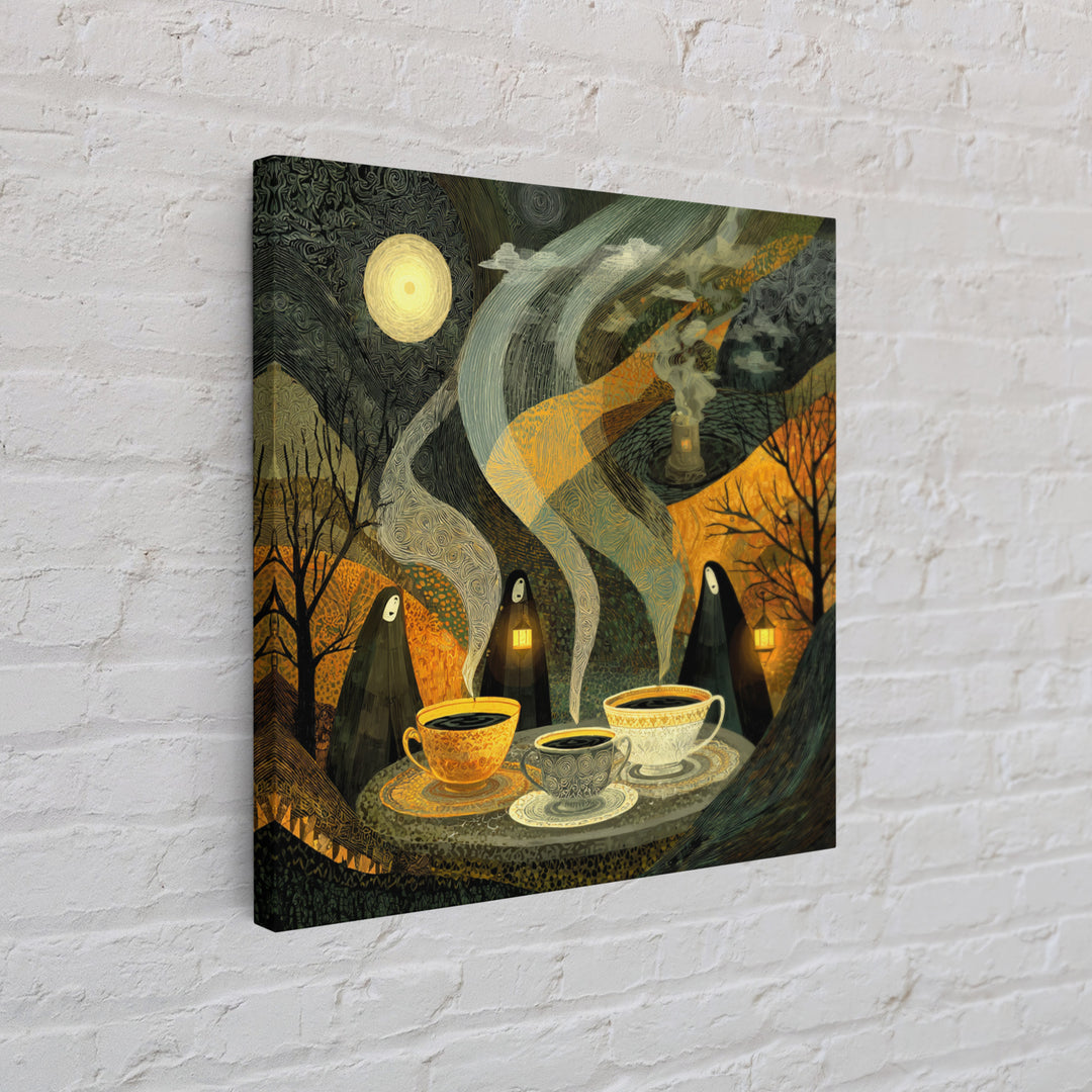 The Haunted Teacup Seance - Procession Scene, Occult Wall Decor, Square Wall Art, Canvas Print, Halloween Home Decor, Gothic Wall Art