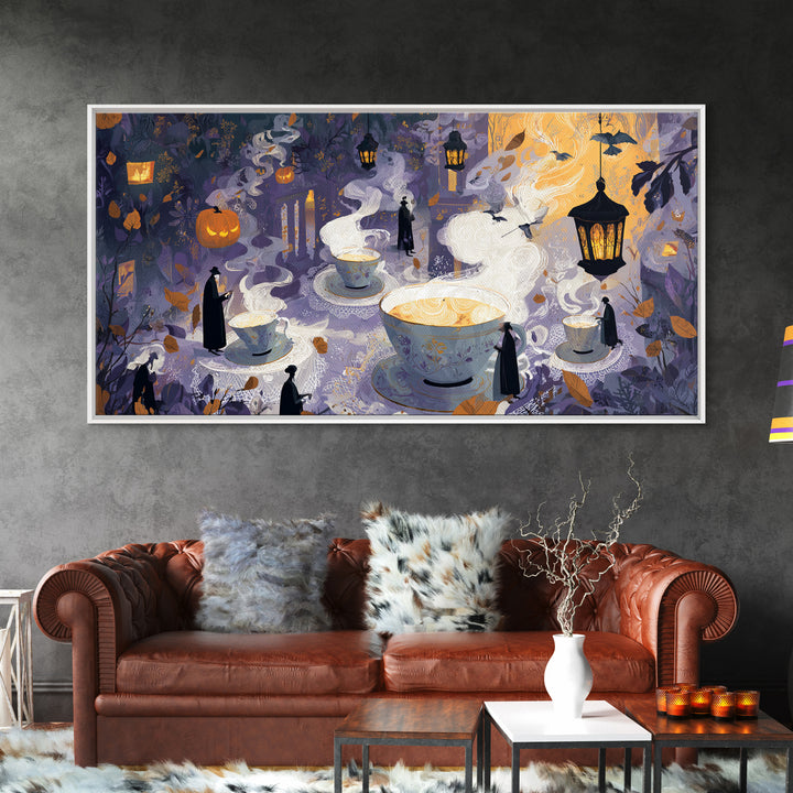 The Haunted Teacup Seance - Procession Scene, Dark Fantasy Wall Art, Wide Panoramic Art, Canvas Print, Halloween Home Decor, Gothic Wall Art