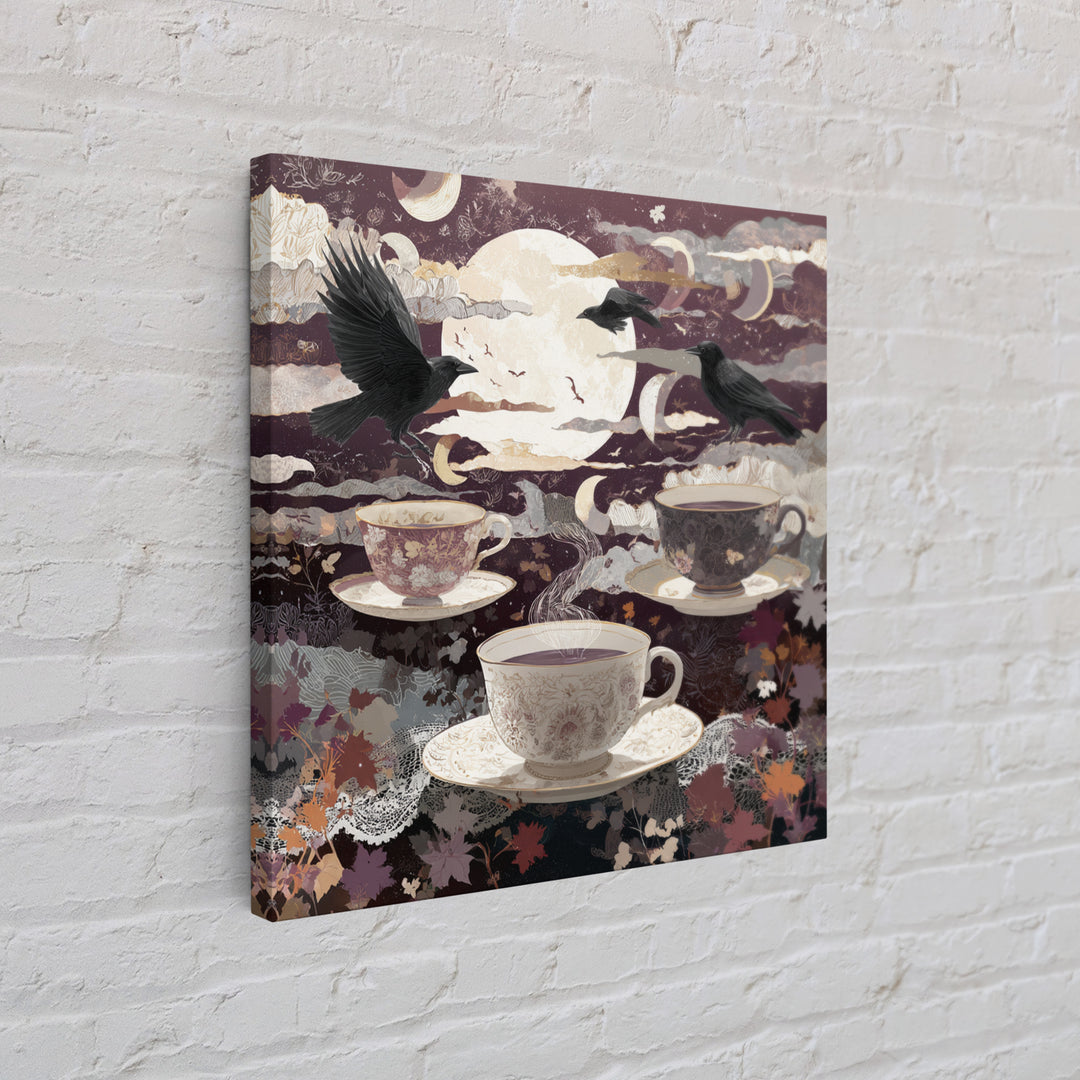 The Haunted Teacup Seance - Surreal Celestial Vision, Occult Wall Decor, Square Wall Art, Canvas Print, Halloween Home Decor