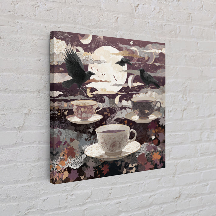 The Haunted Teacup Seance - Surreal Celestial Vision, Occult Wall Decor, Square Wall Art, Canvas Print, Halloween Home Decor
