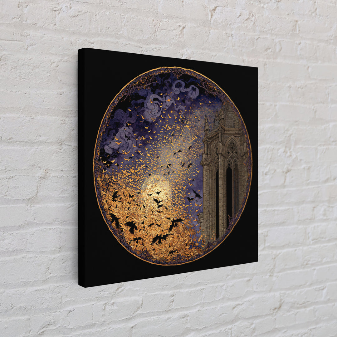 The Golden Bat Swarm - Icon Portrait, Gothic Home Decor, Square Wall Art, Canvas Print, Halloween Home Decor, Gothic Wall Art