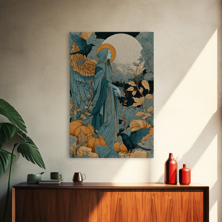 The Pumpkin-Winged Angel - Icon Portrait, Dark Fantasy Wall Art, Vertical Wall Art, Canvas Print, Halloween Home Decor, Gothic Wall Art