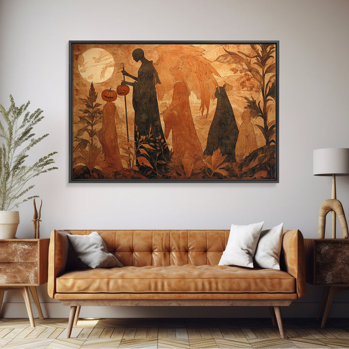 The Pumpkin-Winged Angel - Procession Scene, Occult Wall Decor, Landscape Wall Art, Canvas Print, Halloween Home Decor, Gothic Wall Art