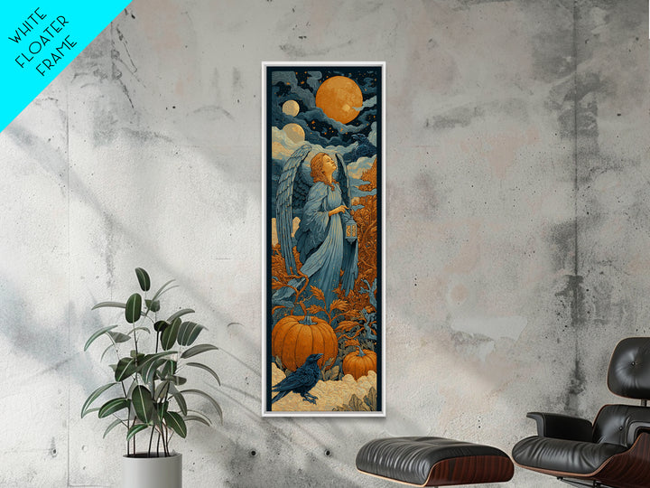 The Pumpkin-Winged Angel - Surreal Celestial Vision, Spooky Wall Decor, Tall Narrow Wall Art, Framed Canvas Print, Halloween Home Decor