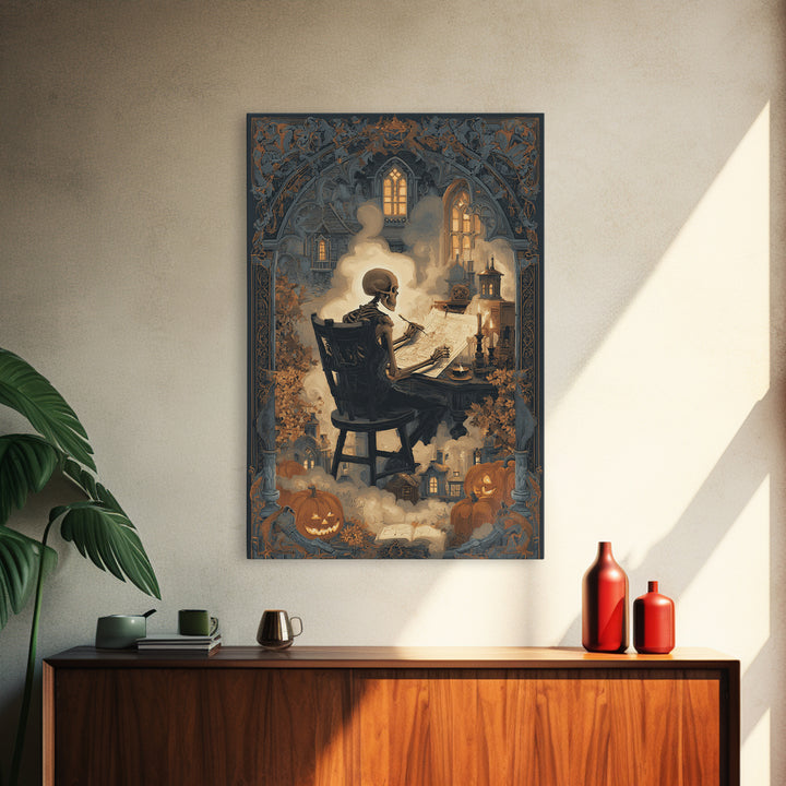 The Skeleton Cartographer - Icon Portrait, Halloween Wall Art, Vertical Wall Art, Framed Canvas Print, Halloween Home Decor, Gothic Wall Art