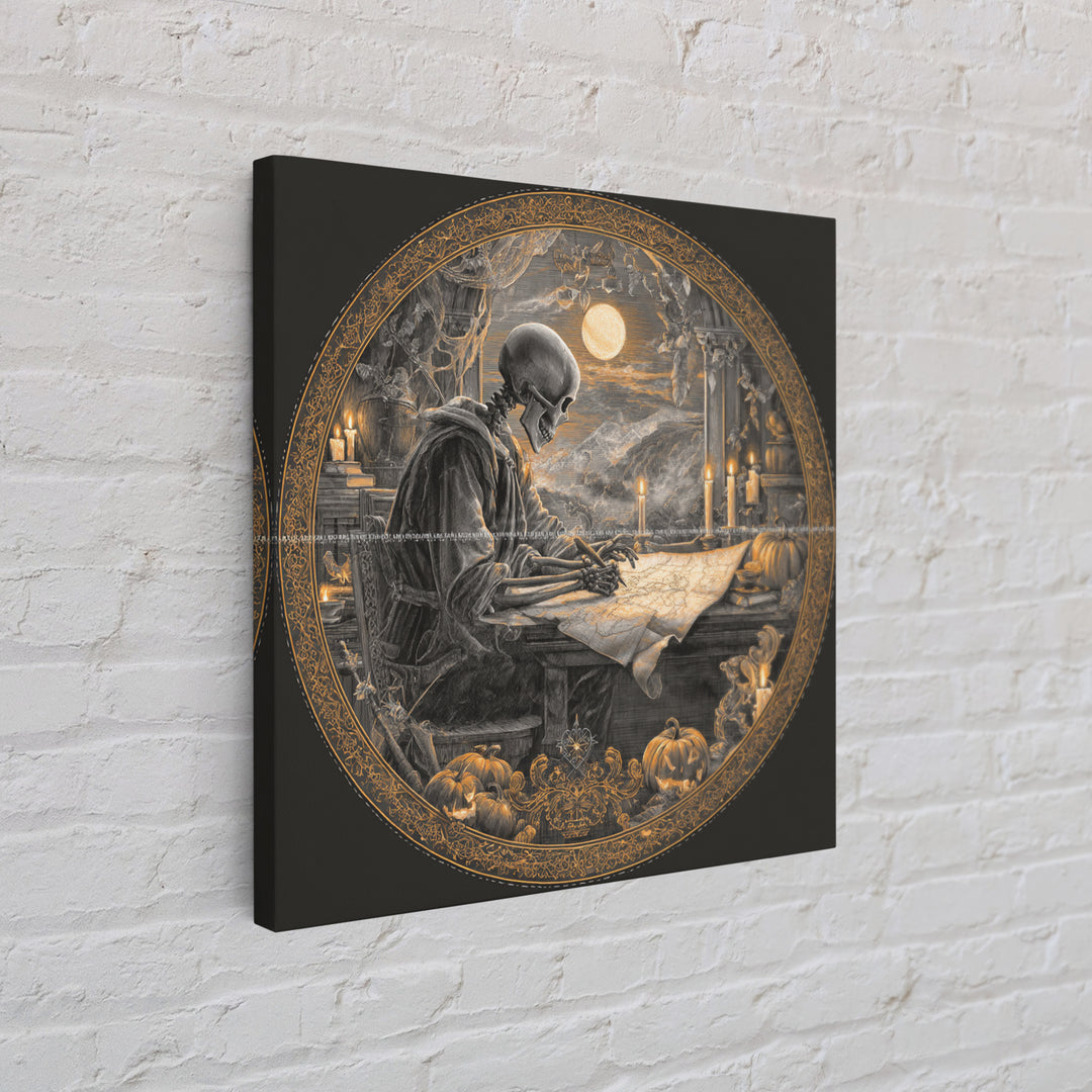 The Skeleton Cartographer - Icon Portrait, Macabre Halloween Art, Square Wall Art, Framed Canvas Print, Halloween Home Decor