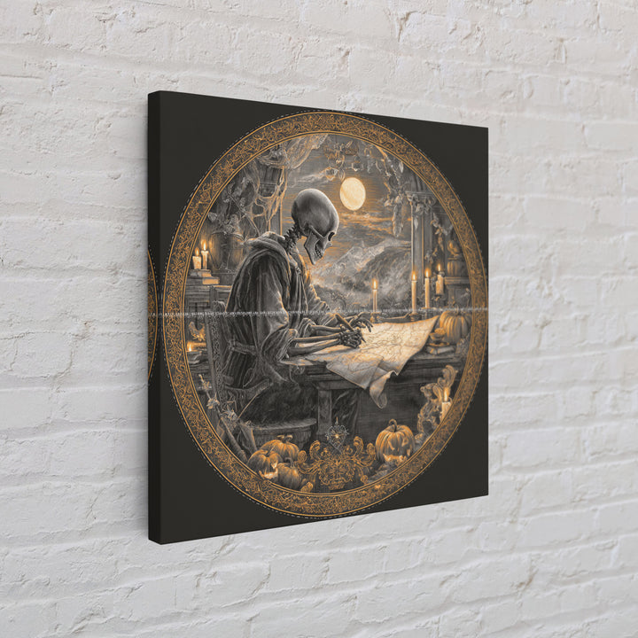 The Skeleton Cartographer - Icon Portrait, Macabre Halloween Art, Square Wall Art, Framed Canvas Print, Halloween Home Decor