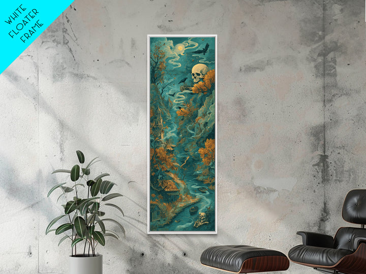The Skeleton Cartographer - Environmental Panorama, Dark Fantasy Wall Art, Tall Narrow Wall Art, Canvas Print, Halloween Home Decor