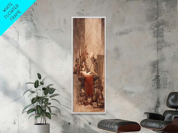 The Skeleton Cartographer - Occult Still Life, Macabre Halloween Art, Vertical Wall Art, Framed Canvas Print, Halloween Home Decor