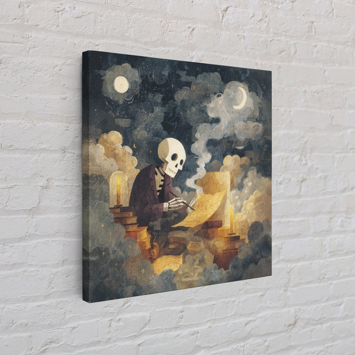 The Skeleton Cartographer - Surreal Celestial Vision, Macabre Halloween Art, Square Wall Art, Framed Canvas Print, Halloween Home Decor
