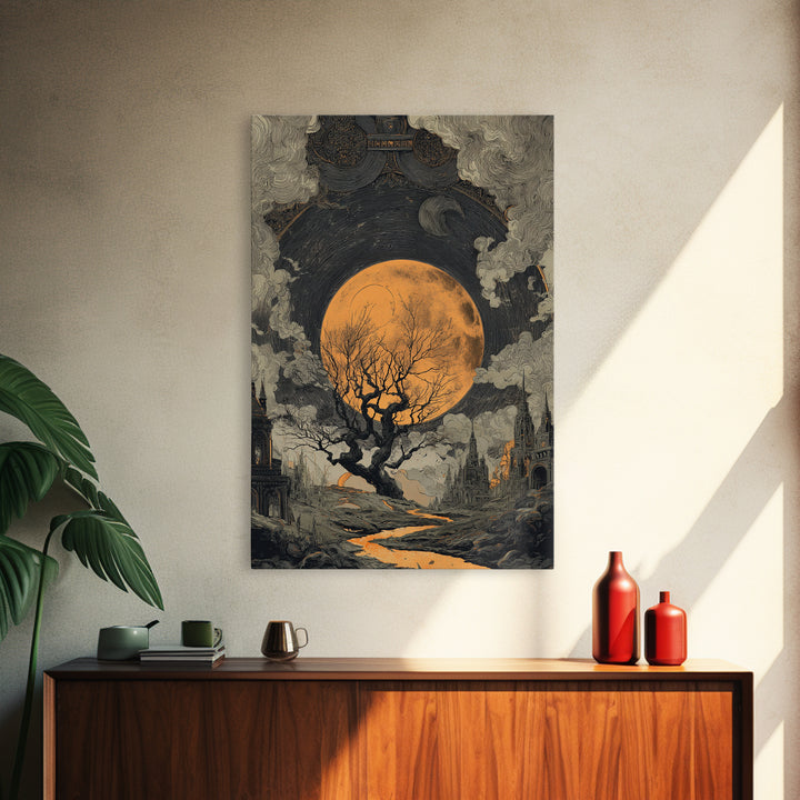 The Witch Astronomical Cabinet - Environmental Panorama, Macabre Halloween Art, Vertical Wall Art, Framed Canvas Print, Halloween Home Decor
