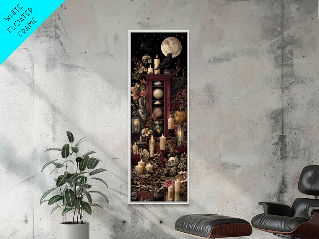 The Witch Astronomical Cabinet - Occult Still Life, Spooky Wall Decor, Tall Narrow Wall Art, Framed Canvas Print, Halloween Home Decor