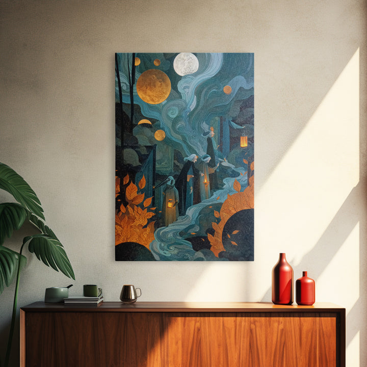 The Witch Astronomical Cabinet - Procession Scene, Dark Fantasy Wall Art, Vertical Wall Art, Canvas Print, Halloween Home Decor